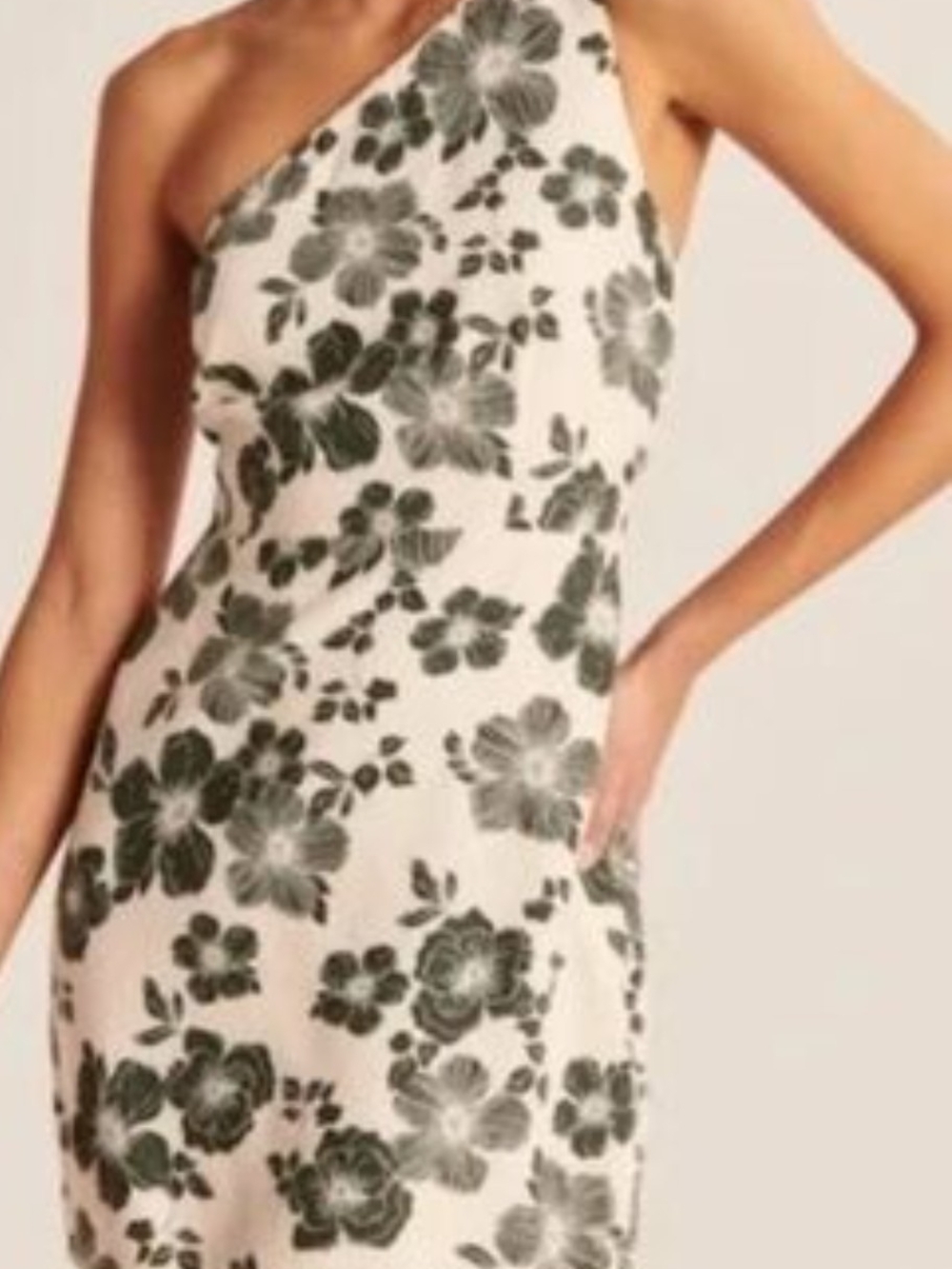 NWT Abercrombie & Fitch One-Shoulder Ivory Dress with Green Floral Print